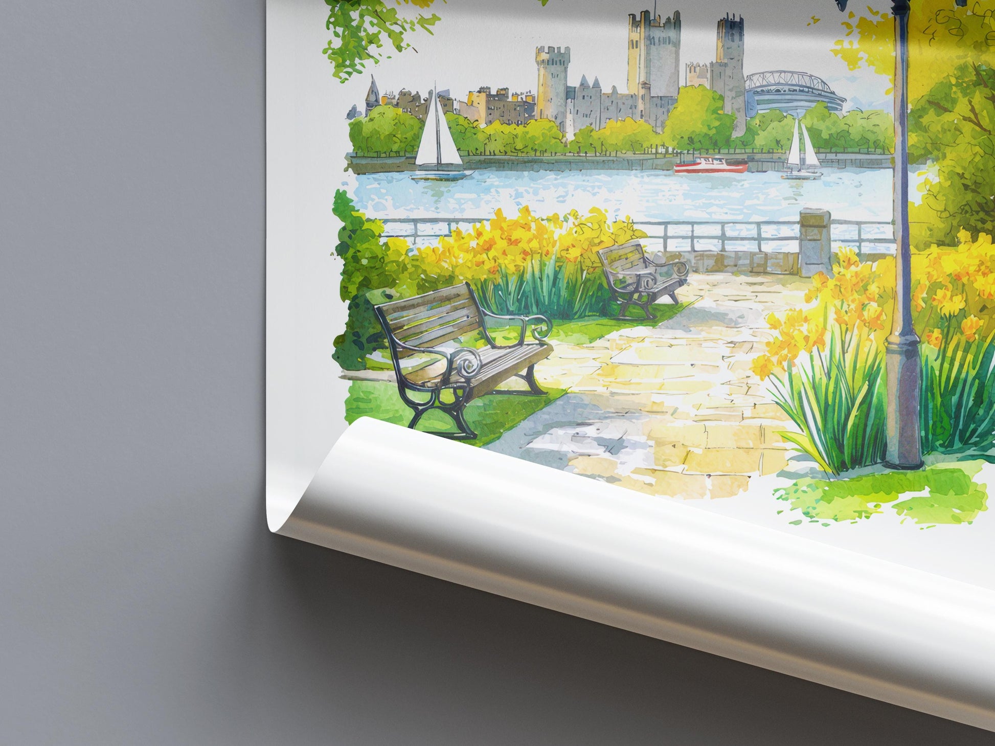 Cardiff Watercolor Poster Cardiff Travel Print Cardiff Wall Art Cityscape Painting Cardiff Souvenir Wales Decor