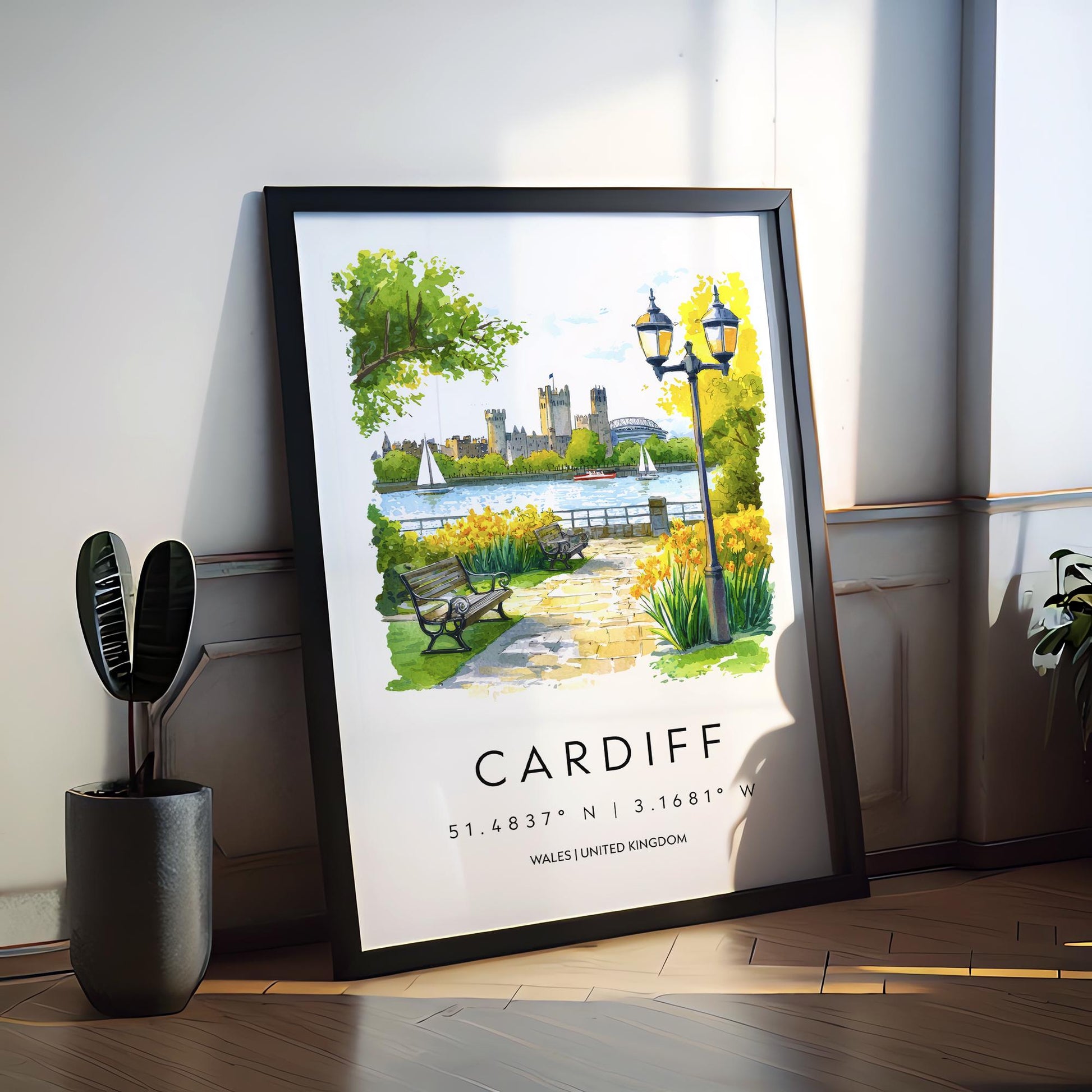 Cardiff Watercolor Poster Cardiff Travel Print Cardiff Wall Art Cityscape Painting Cardiff Souvenir Wales Decor