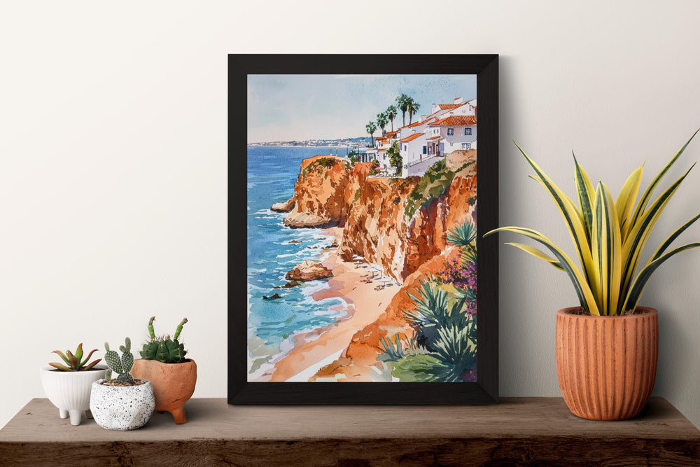 Portugal Watercolor Poster Portugal Travel Print Portugal Wall Art Coastline Painting Portugal Souvenir Europe Decor