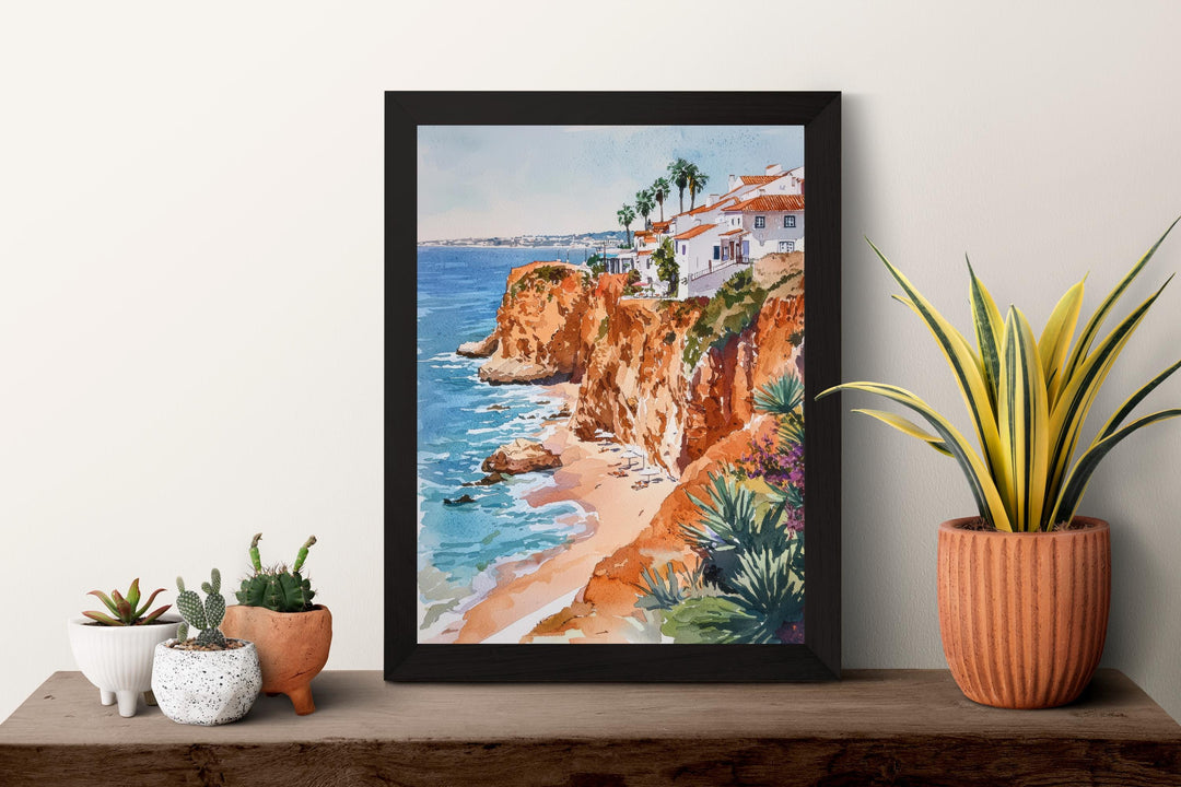 Portugal Watercolor Poster Portugal Travel Print Portugal Wall Art Coastline Painting Portugal Souvenir Europe Decor
