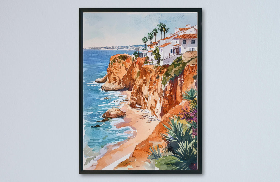 Portugal Watercolor Poster Portugal Travel Print Portugal Wall Art Coastline Painting Portugal Souvenir Europe Decor