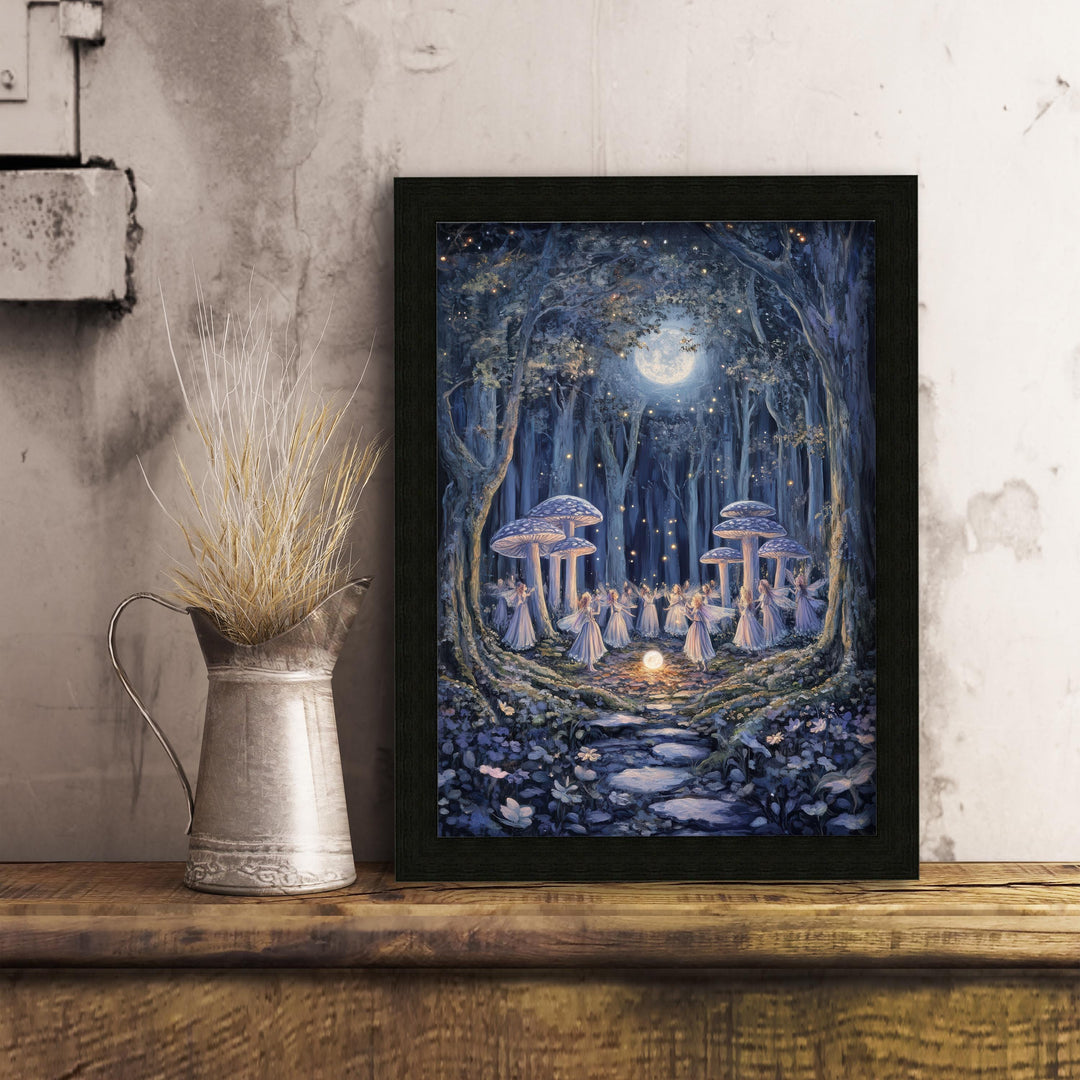Mushroom Fairies Vintage Print, Enchanted Forest Cottagecore Wall Art