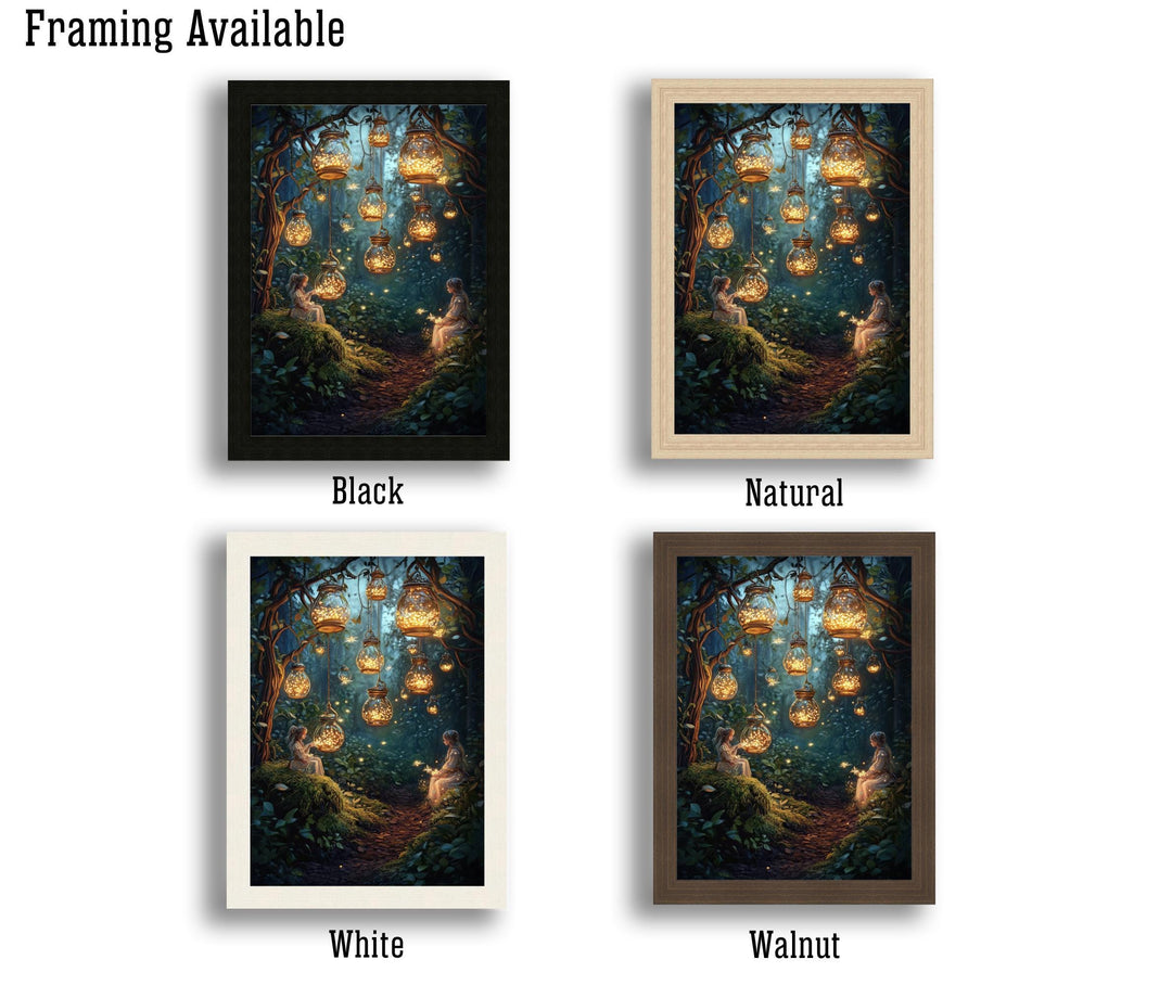 Firefly Lantern Fairies Print, Vintage Cottagecore Fairytale Art