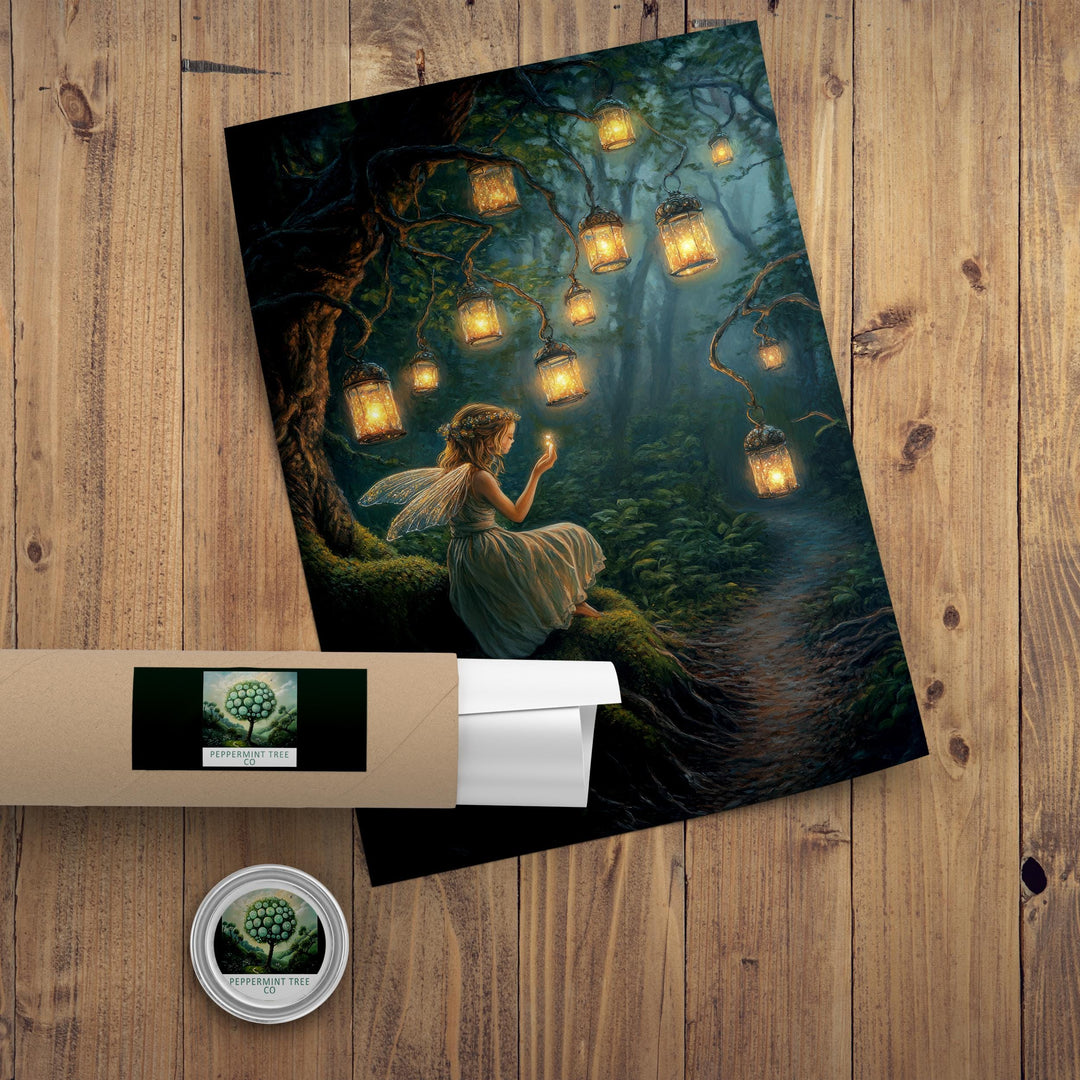 Firefly Lantern Fairies Print | Vintage Cottagecore Art