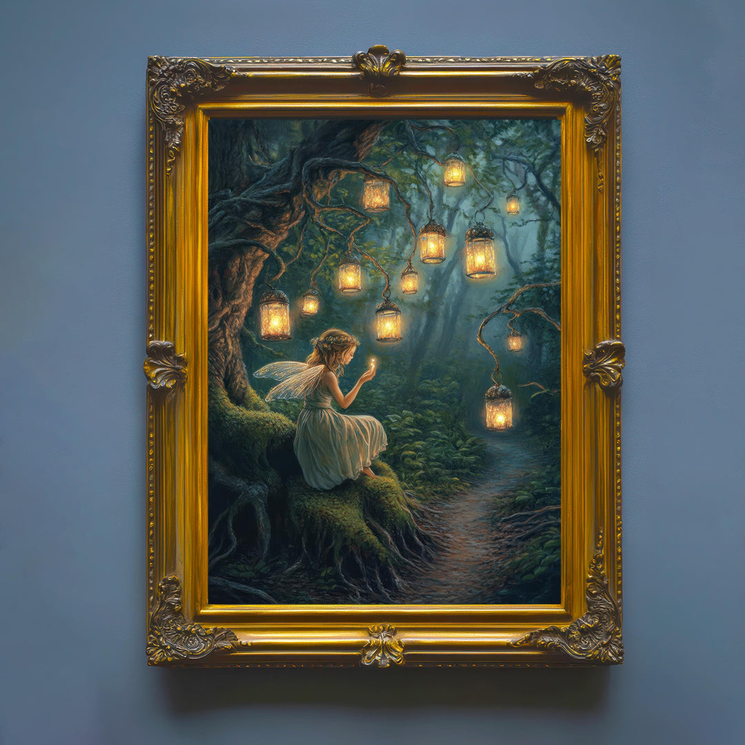 Firefly Lantern Fairies Print | Vintage Cottagecore Art