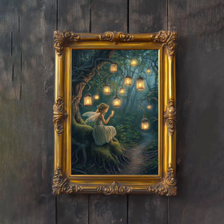 Firefly Lantern Fairies Print | Vintage Cottagecore Art