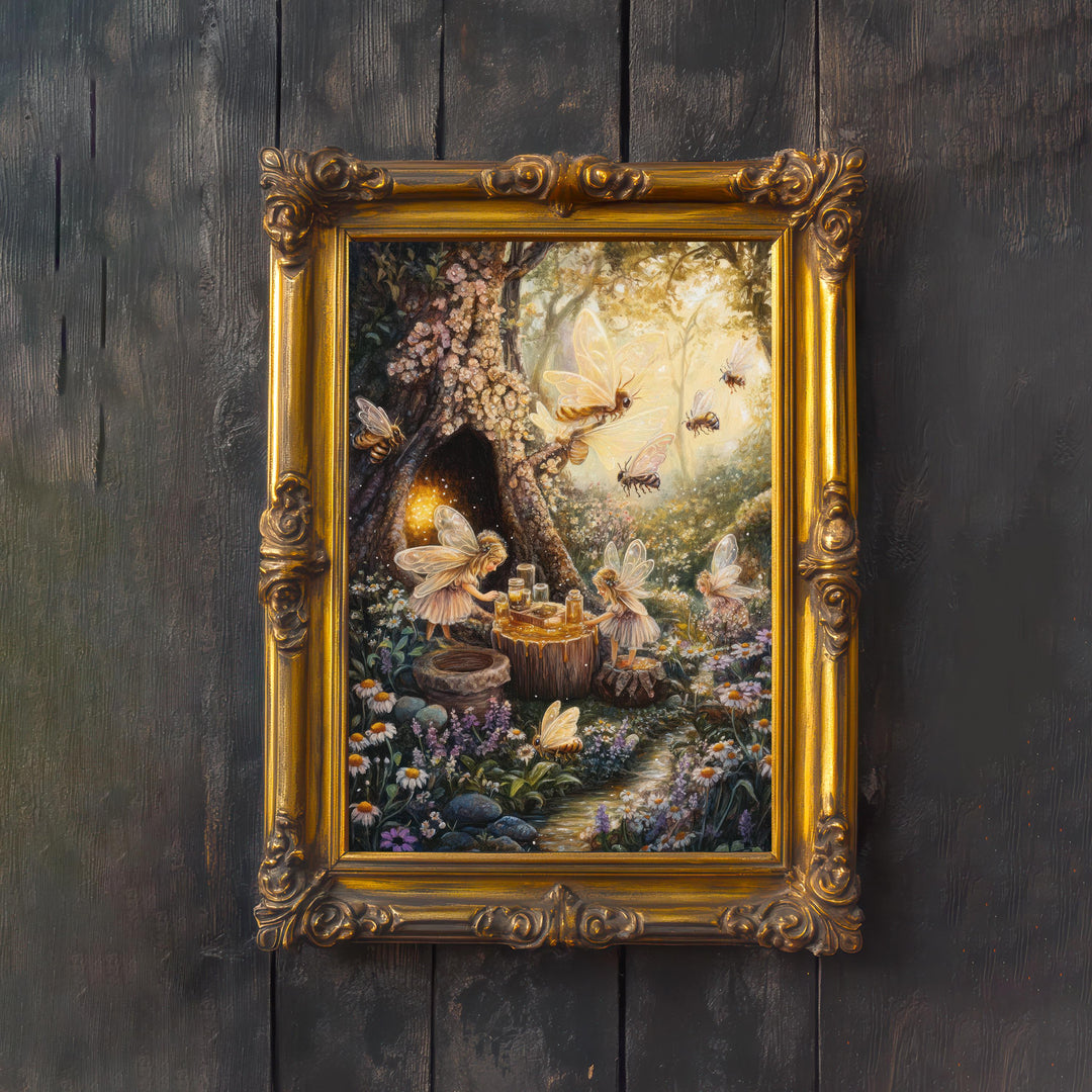 Honeydrop Fairies Vintage Print, Cottagecore Fairytale Art