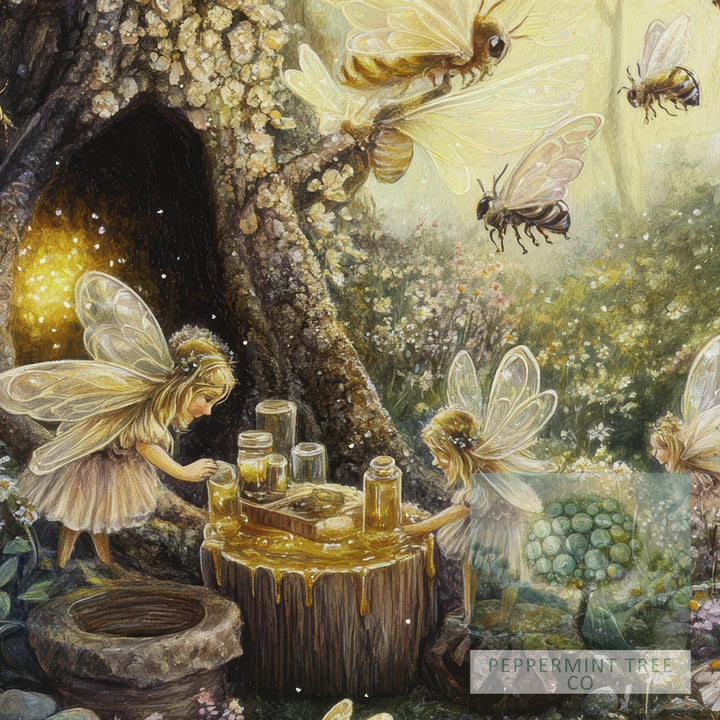 Honeydrop Fairies Vintage Print, Cottagecore Fairytale Art