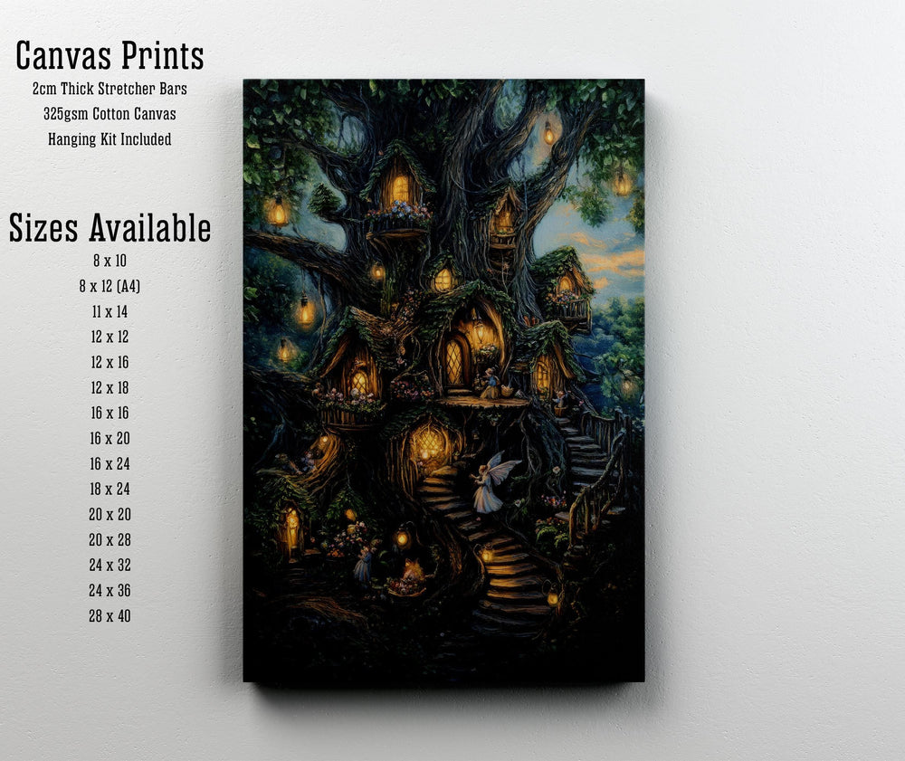 Acorn House Fairies Print, Vintage Cottagecore Fairytale Art