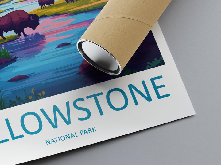 Yellowstone Cartoon Travel Poster National Park Wall Art Wyoming Print Mountain Illustration Nature Decor Yellowstone Souvenir Gift