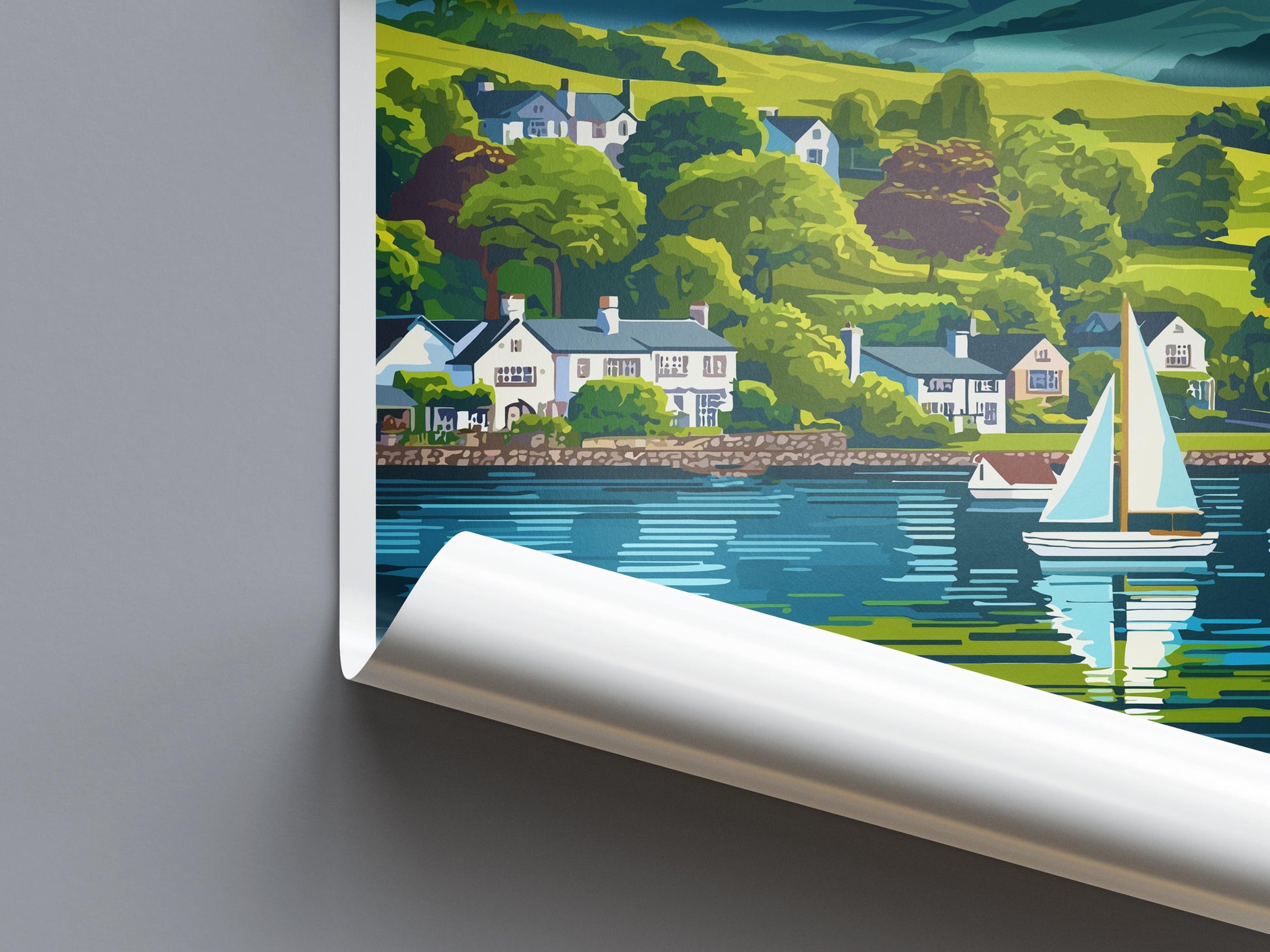 Windermere Cartoon Travel Poster Lake District Wall Art UK Landscape Print Nature Illustration Windermere Decor Souvenir Gift
