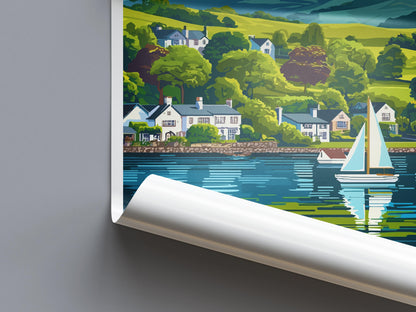 Windermere Cartoon Travel Poster Lake District Wall Art UK Landscape Print Nature Illustration Windermere Decor Souvenir Gift
