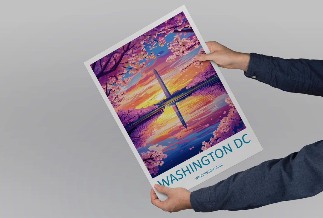 Washington DC Monument Cartoon Travel Poster USA Wall Art Capital City Print Monument Illustration Patriotic Decor Washington Souvenir Gift