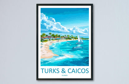 Turks and Caicos Cartoon Travel Poster Caribbean Wall Art Island Print Tropical Illustration Beach Decor TCI Souvenir Gift