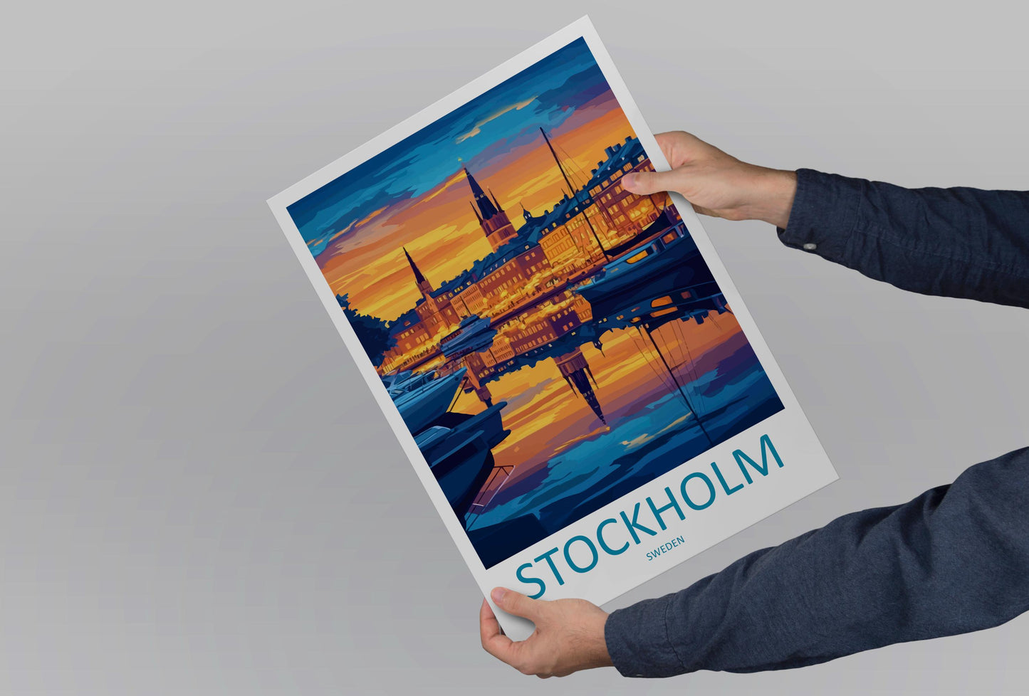 Stockholm Cartoon Travel Poster Sweden Wall Art Cityscape Print Scandinavian Illustration Nordic Decor Stockholm Souvenir Gift