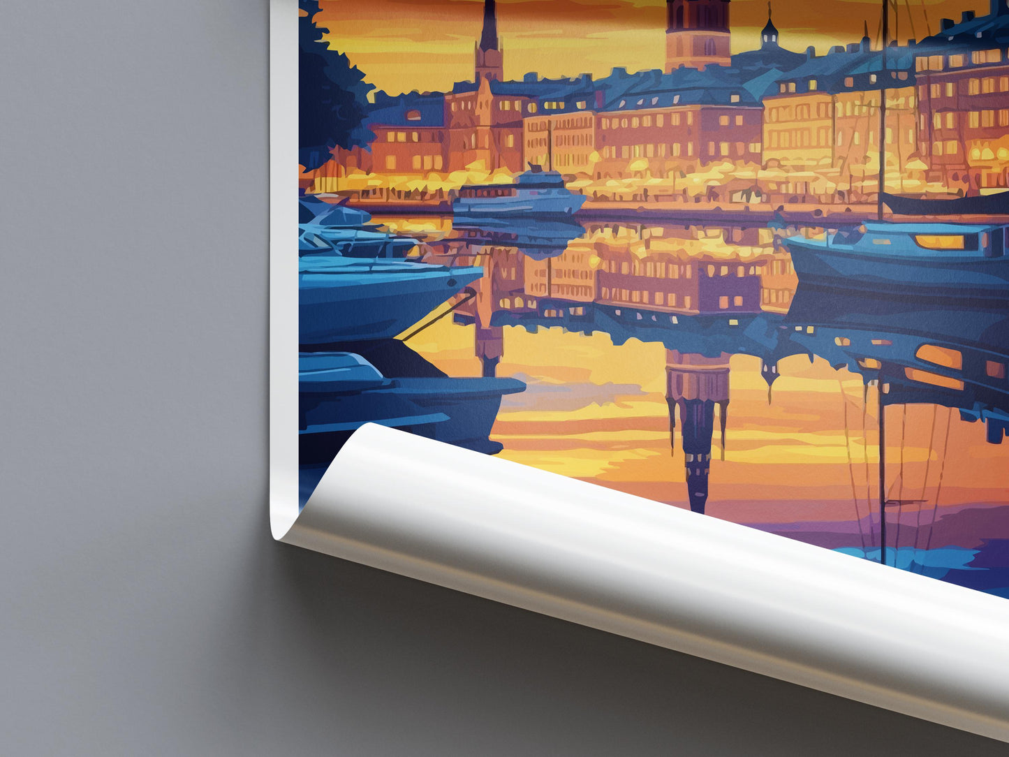 Stockholm Cartoon Travel Poster Sweden Wall Art Cityscape Print Scandinavian Illustration Nordic Decor Stockholm Souvenir Gift