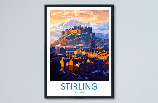 Stirling Cartoon Travel Poster Scotland Wall Art Historic City Print Castle Illustration Highland Decor Stirling Souvenir Gift