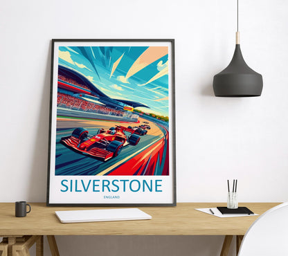 Silverstone Cartoon Travel Poster England Wall Art Racing Circuit Print Motorsport Illustration Track Decor Silverstone Souvenir Gift