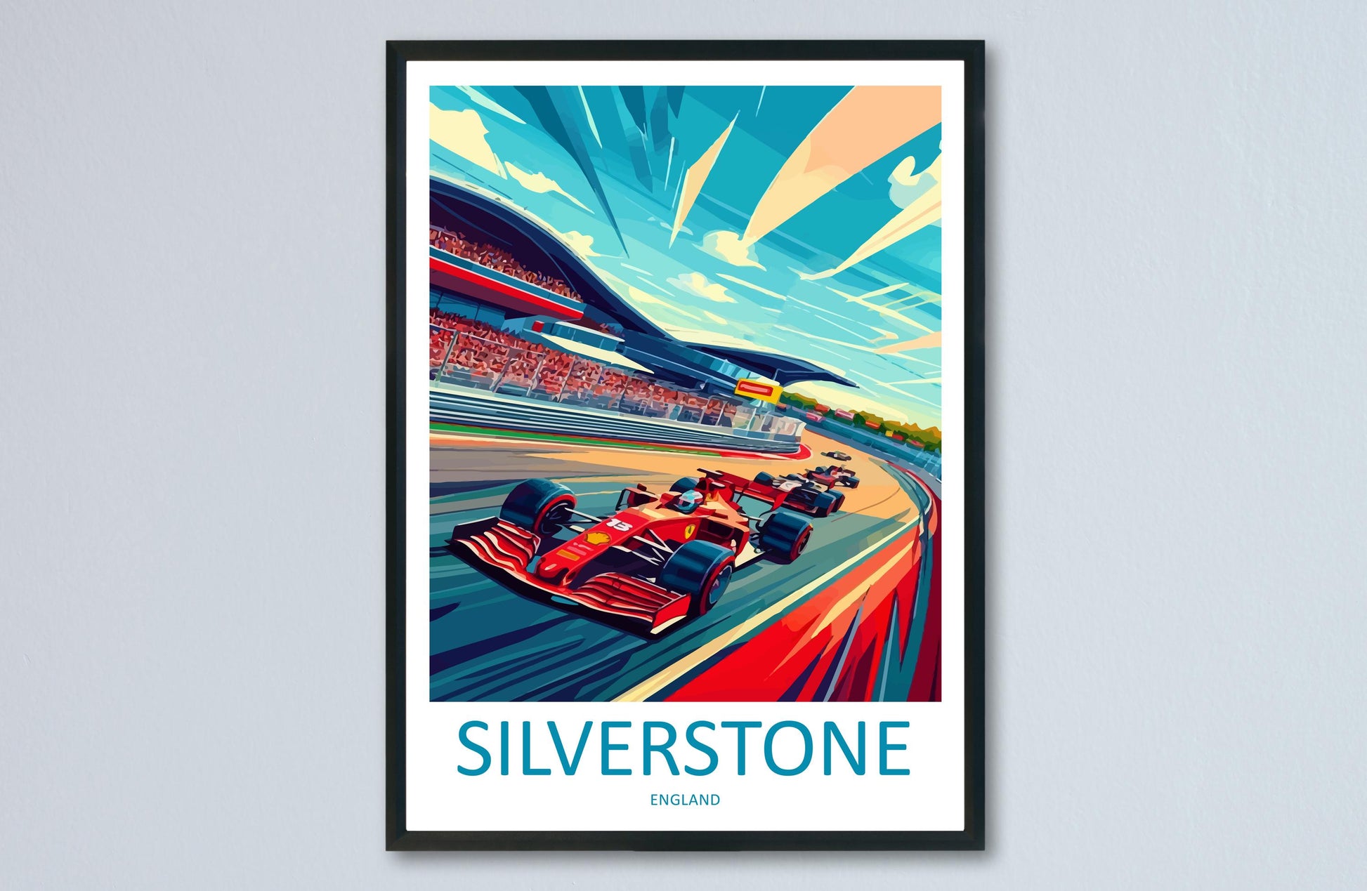 Silverstone Cartoon Travel Poster England Wall Art Racing Circuit Print Motorsport Illustration Track Decor Silverstone Souvenir Gift