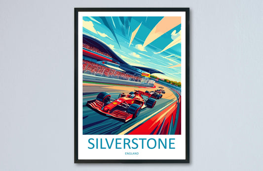 Silverstone Cartoon Travel Poster England Wall Art Racing Circuit Print Motorsport Illustration Track Decor Silverstone Souvenir Gift