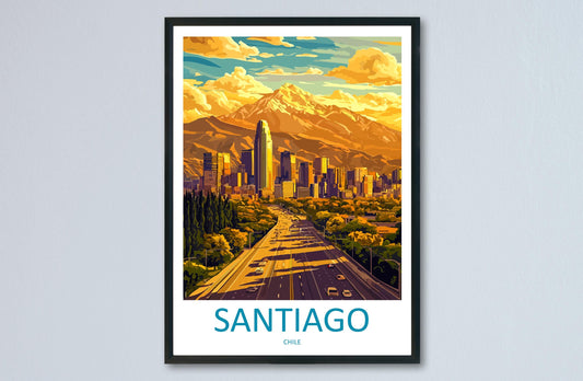 Santiago Chile Cartoon Travel Poster South America Wall Art City Print Andes Illustration Urban Decor Santiago Souvenir Gift