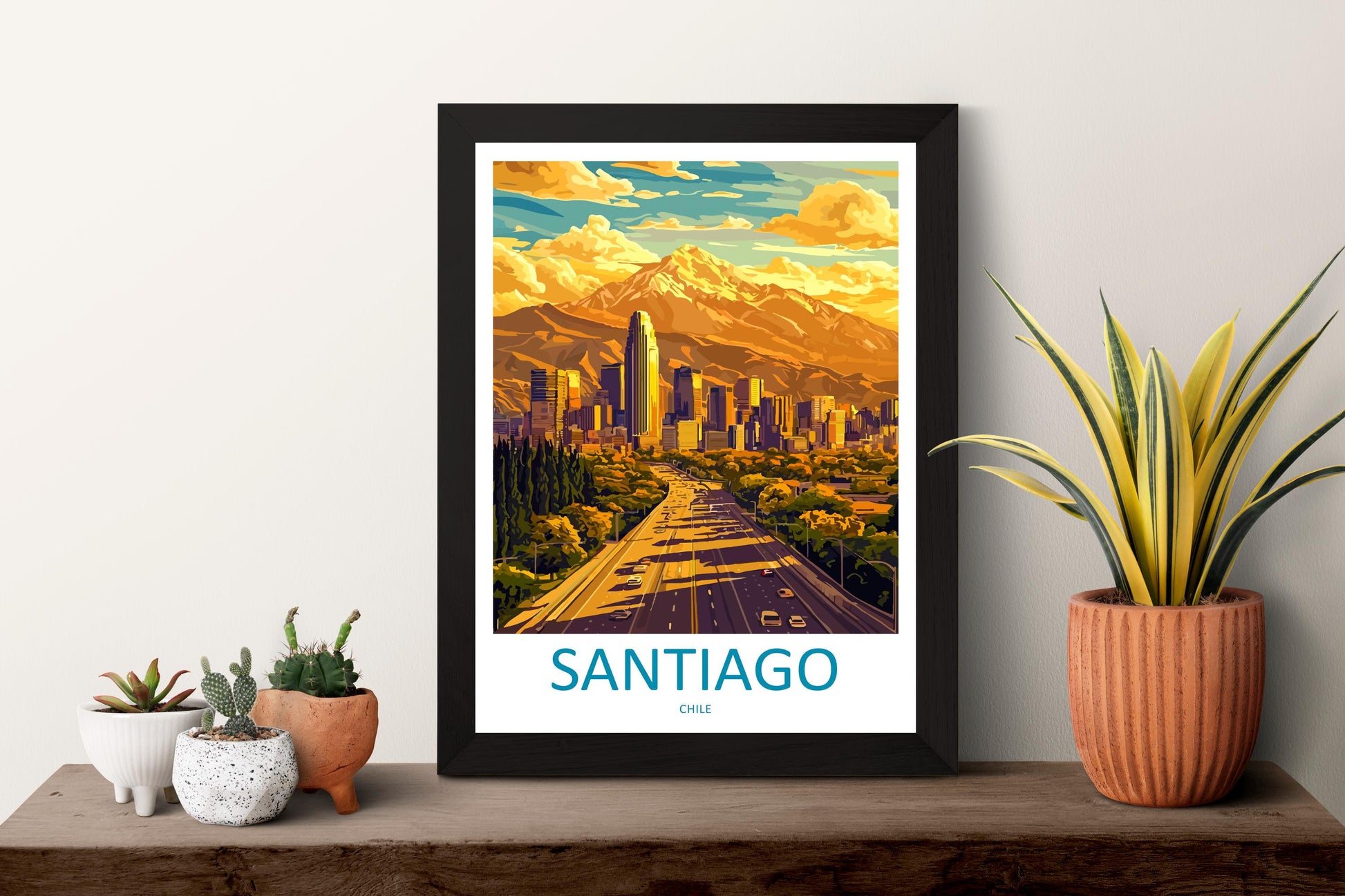 Santiago Chile Cartoon Travel Poster South America Wall Art City Print Andes Illustration Urban Decor Santiago Souvenir Gift