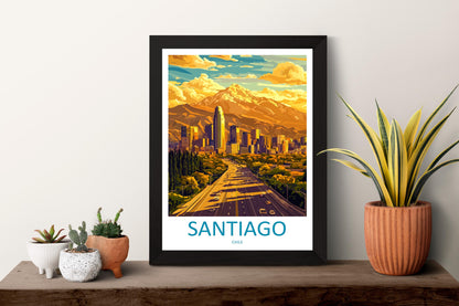 Santiago Chile Cartoon Travel Poster South America Wall Art City Print Andes Illustration Urban Decor Santiago Souvenir Gift