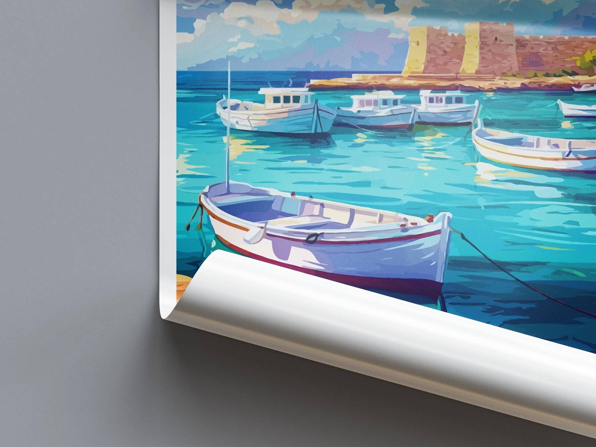 Paphos Cartoon Travel Poster Cyprus Wall Art Coastal Print Mediterranean Illustration Historic Decor Paphos Souvenir Gift