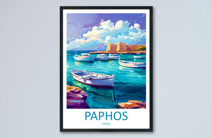 Paphos Cartoon Travel Poster Cyprus Wall Art Coastal Print Mediterranean Illustration Historic Decor Paphos Souvenir Gift