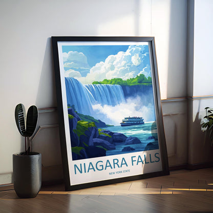 Niagara Falls Cartoon Travel Poster USA Canada Wall Art Nature Print Waterfall Illustration Scenic Decor Niagara Souvenir Gift
