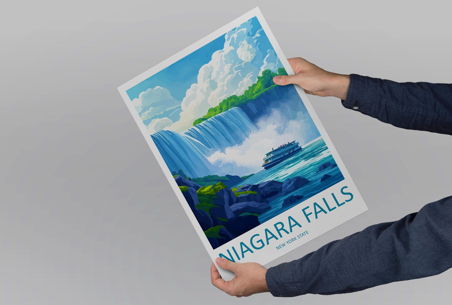 Niagara Falls Cartoon Travel Poster USA Canada Wall Art Nature Print Waterfall Illustration Scenic Decor Niagara Souvenir Gift