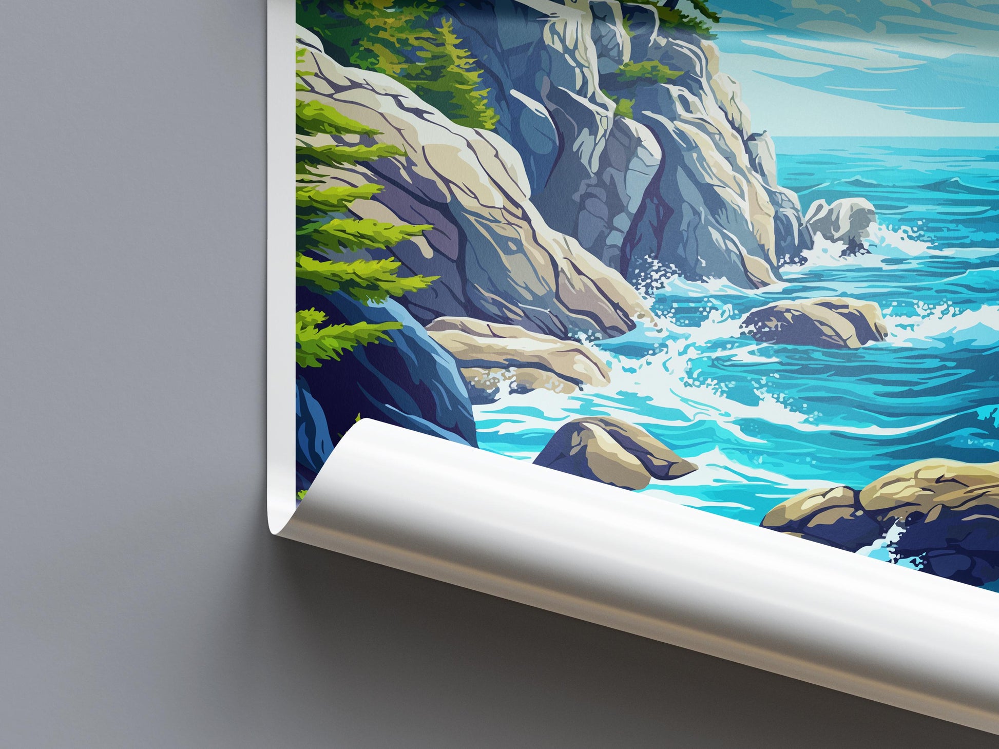 Monterey Bay Cartoon Travel Poster California Wall Art Coastal Print Ocean Illustration Nature Decor Monterey Souvenir Gift