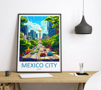 Mexico City Cartoon Travel Poster Mexico Wall Art City Print Historic Illustration Urban Decor Mexico City Souvenir Gift