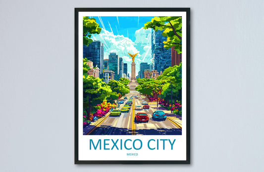 Mexico City Cartoon Travel Poster Mexico Wall Art City Print Historic Illustration Urban Decor Mexico City Souvenir Gift