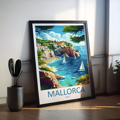 Mallorca Cartoon Travel Poster Spain Wall Art Island Print Coastal Illustration Mediterranean Decor Mallorca Souvenir Gift