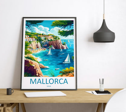 Mallorca Cartoon Travel Poster Spain Wall Art Island Print Coastal Illustration Mediterranean Decor Mallorca Souvenir Gift