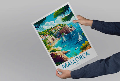 Mallorca Cartoon Travel Poster Spain Wall Art Island Print Coastal Illustration Mediterranean Decor Mallorca Souvenir Gift