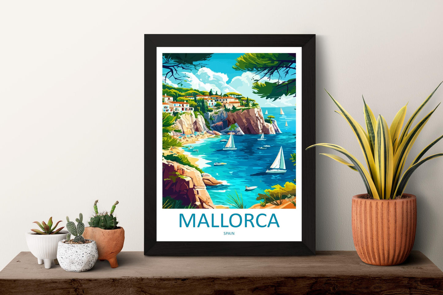 Mallorca Cartoon Travel Poster Spain Wall Art Island Print Coastal Illustration Mediterranean Decor Mallorca Souvenir Gift