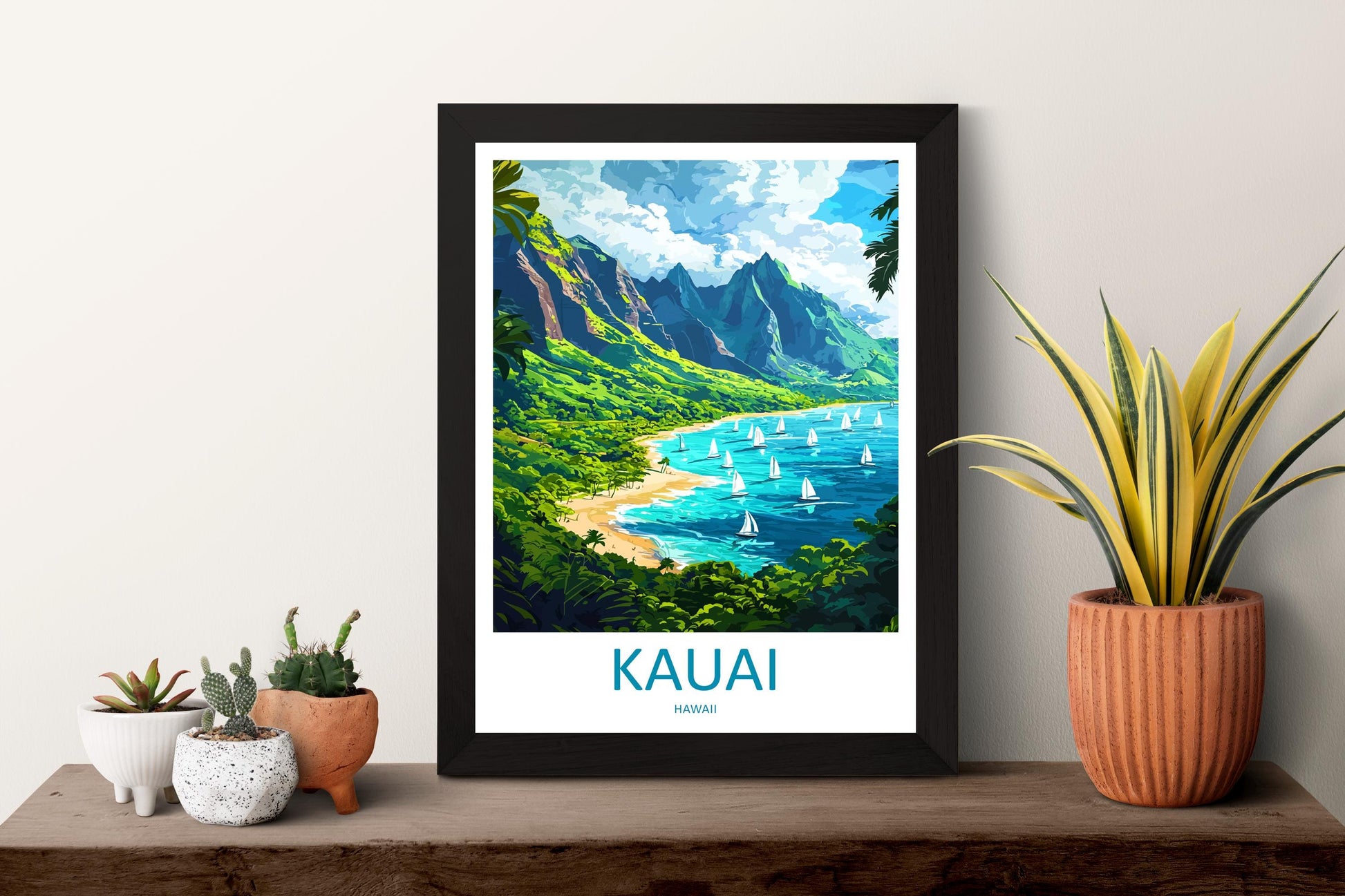Kauai Cartoon Travel Poster Hawaii Wall Art Island Print Tropical Illustration Coastal Decor Kauai Souvenir Gift