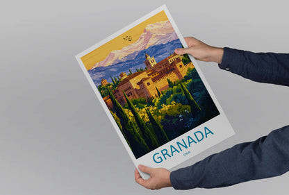 Granada Cartoon Travel Poster Spain Wall Art City Print Alhambra Illustration Historic Decor Granada Souvenir Gift