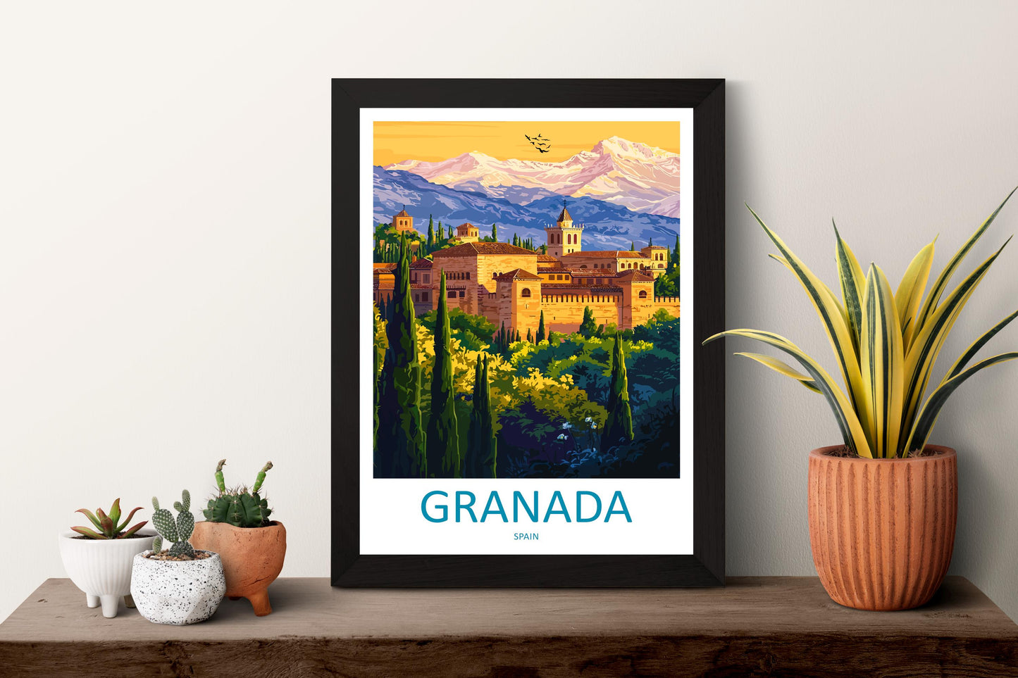 Granada Cartoon Travel Poster Spain Wall Art City Print Alhambra Illustration Historic Decor Granada Souvenir Gift