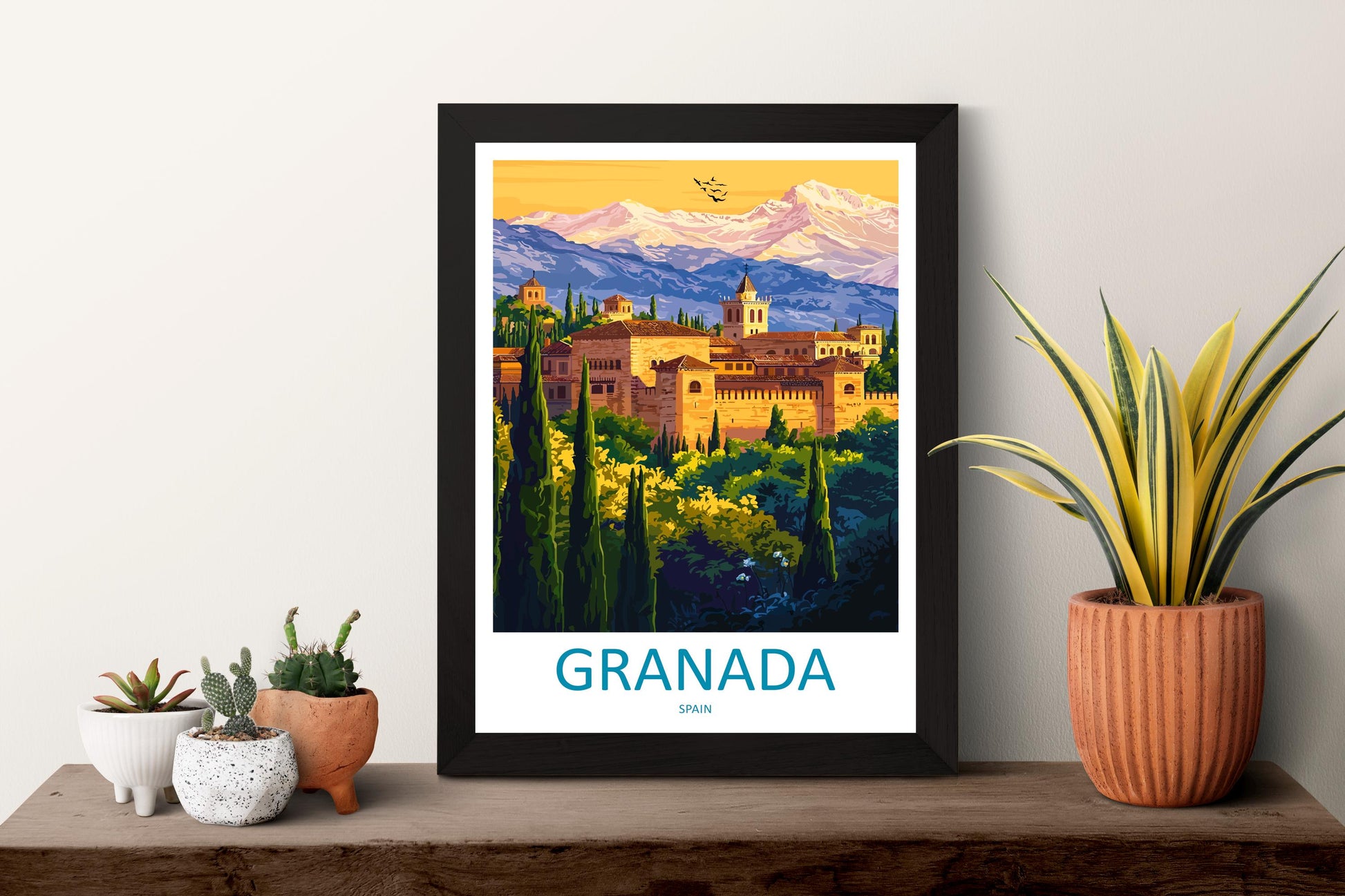 Granada Cartoon Travel Poster Spain Wall Art City Print Alhambra Illustration Historic Decor Granada Souvenir Gift