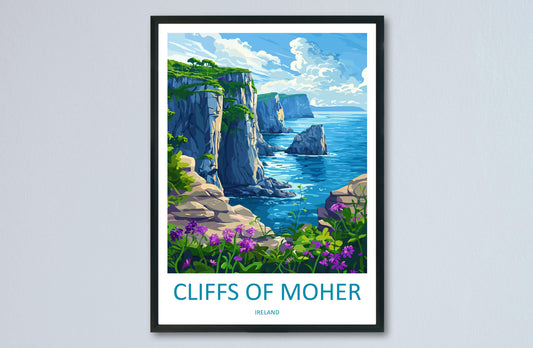 Cliffs of Moher Cartoon Travel Poster Ireland Wall Art Coastal Print Nature Illustration Wild Atlantic Decor Irish Souvenir Gift
