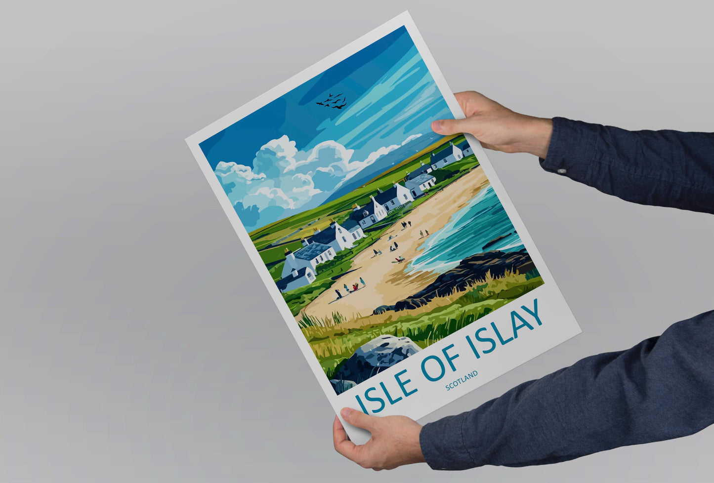 Isle of Islay Cartoon Travel Poster Scotland Wall Art Coastal Landscape Print Hebrides Island Decor Islay Nature Scene Souvenir Gift