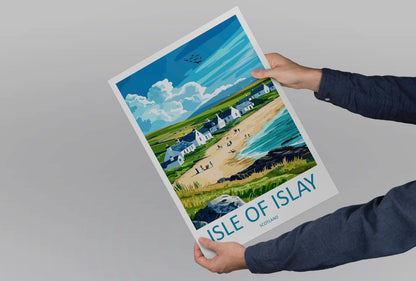 Isle of Islay Cartoon Travel Poster Scotland Wall Art Coastal Landscape Print Hebrides Island Decor Islay Nature Scene Souvenir Gift