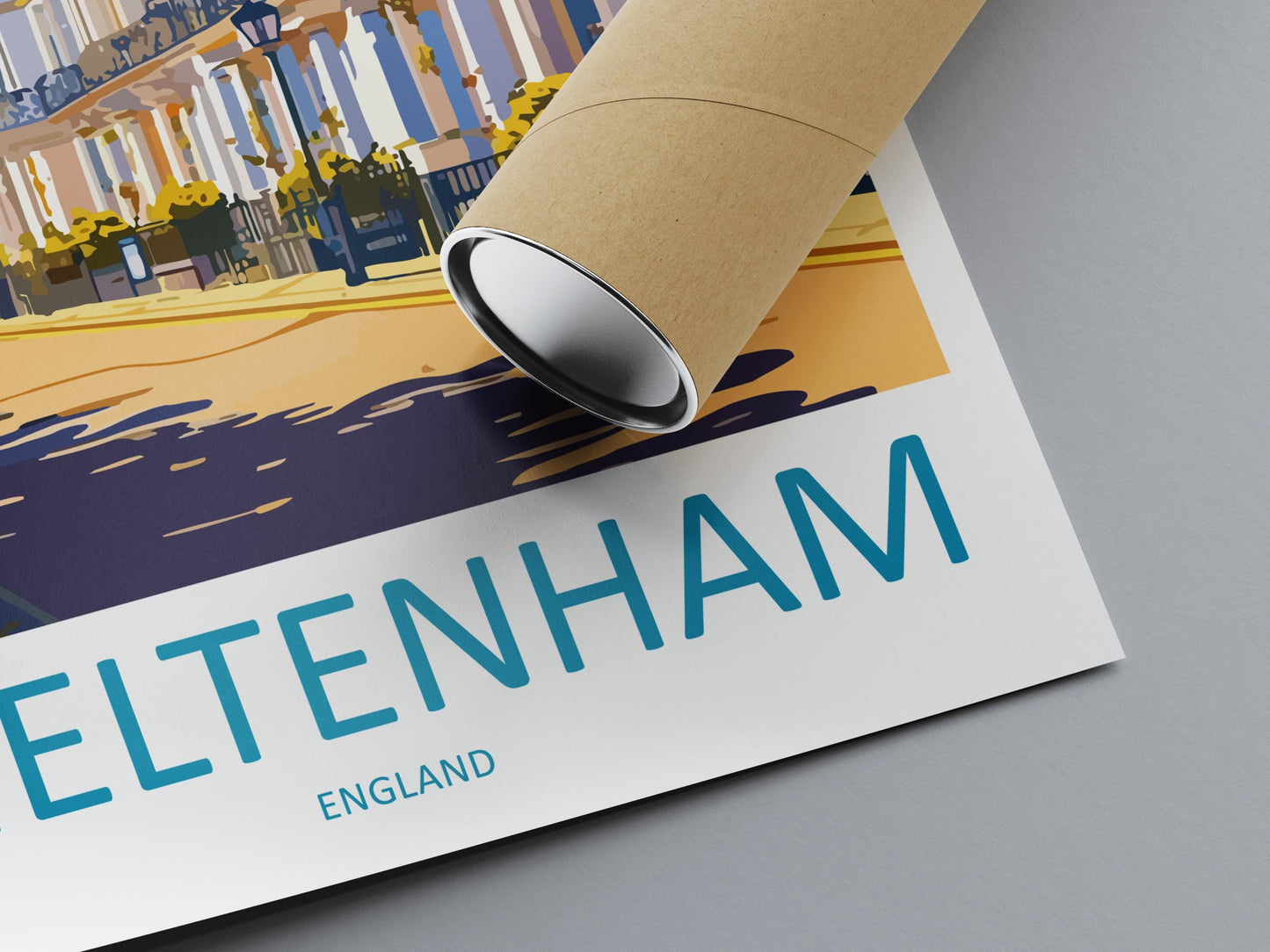 Cheltenham Cartoon Travel Poster England Wall Art Spa Town Print Historic Architecture Illustration Cotswolds Decor Gift Souvenir