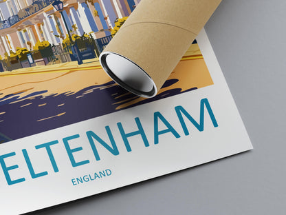 Cheltenham Cartoon Travel Poster England Wall Art Spa Town Print Historic Architecture Illustration Cotswolds Decor Gift Souvenir