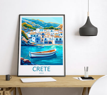 Crete Cartoon Travel Poster Greece Wall Art Island Landscape Print Coastal Decor Ancient Ruins Illustration Crete Nature Gift Souvenir