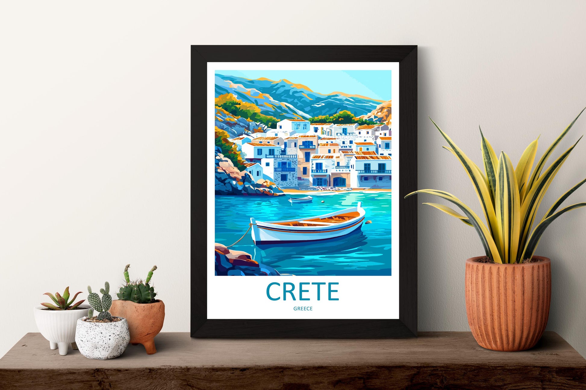 Crete Cartoon Travel Poster Greece Wall Art Island Landscape Print Coastal Decor Ancient Ruins Illustration Crete Nature Gift Souvenir