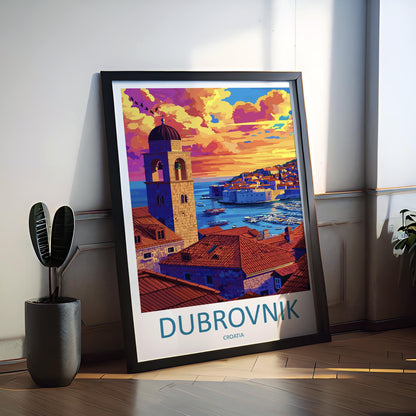 Dubrovnik Cartoon Travel Poster Croatia Wall Art Coastal City Print Old Town Illustration Adriatic Sea Decor Dubrovnik Gift Souvenir
